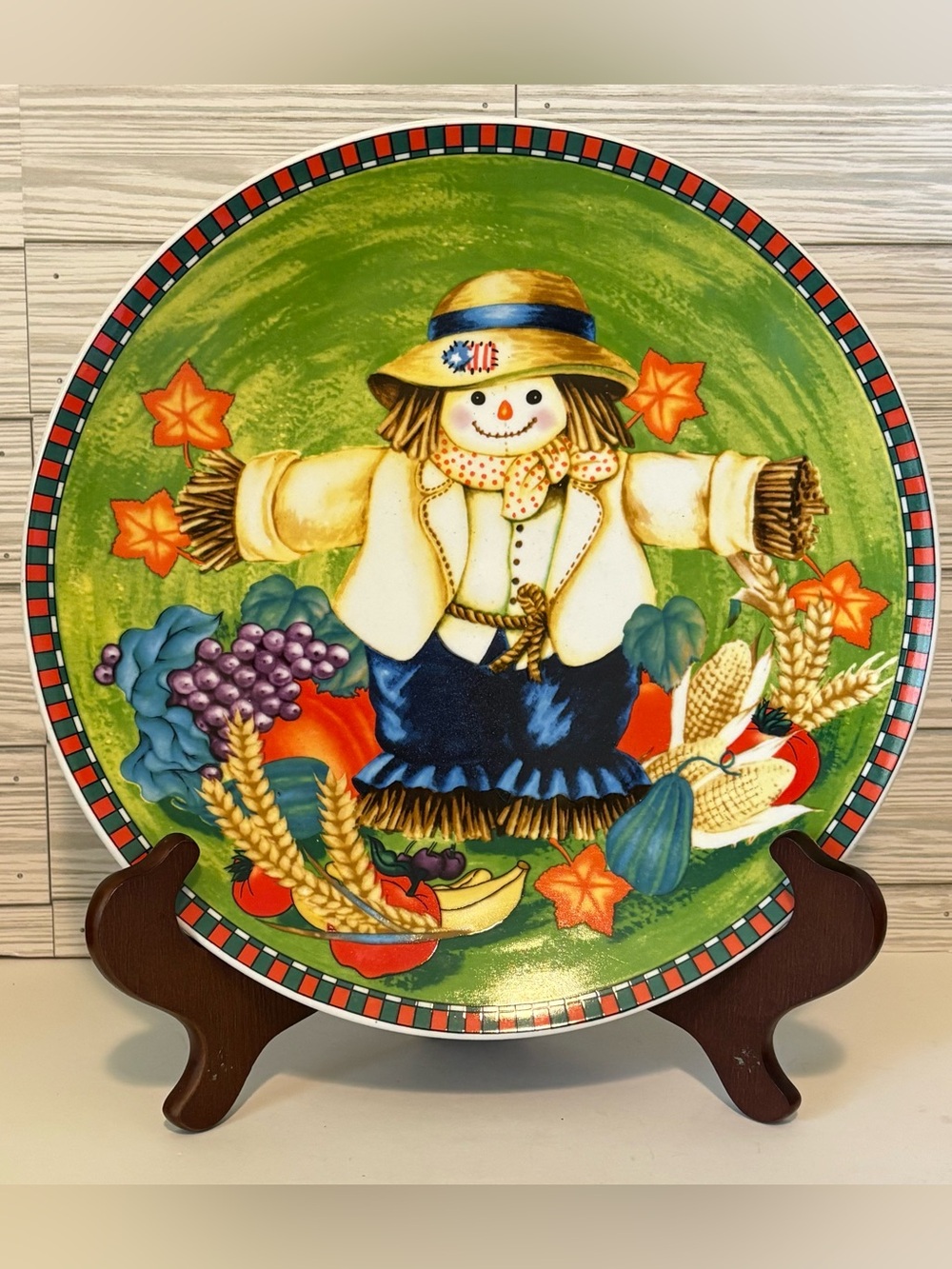 WCL Happy Harvest Round Chop Plate Platter 12.5” Scarecrow Autumn Fall Decor VTG